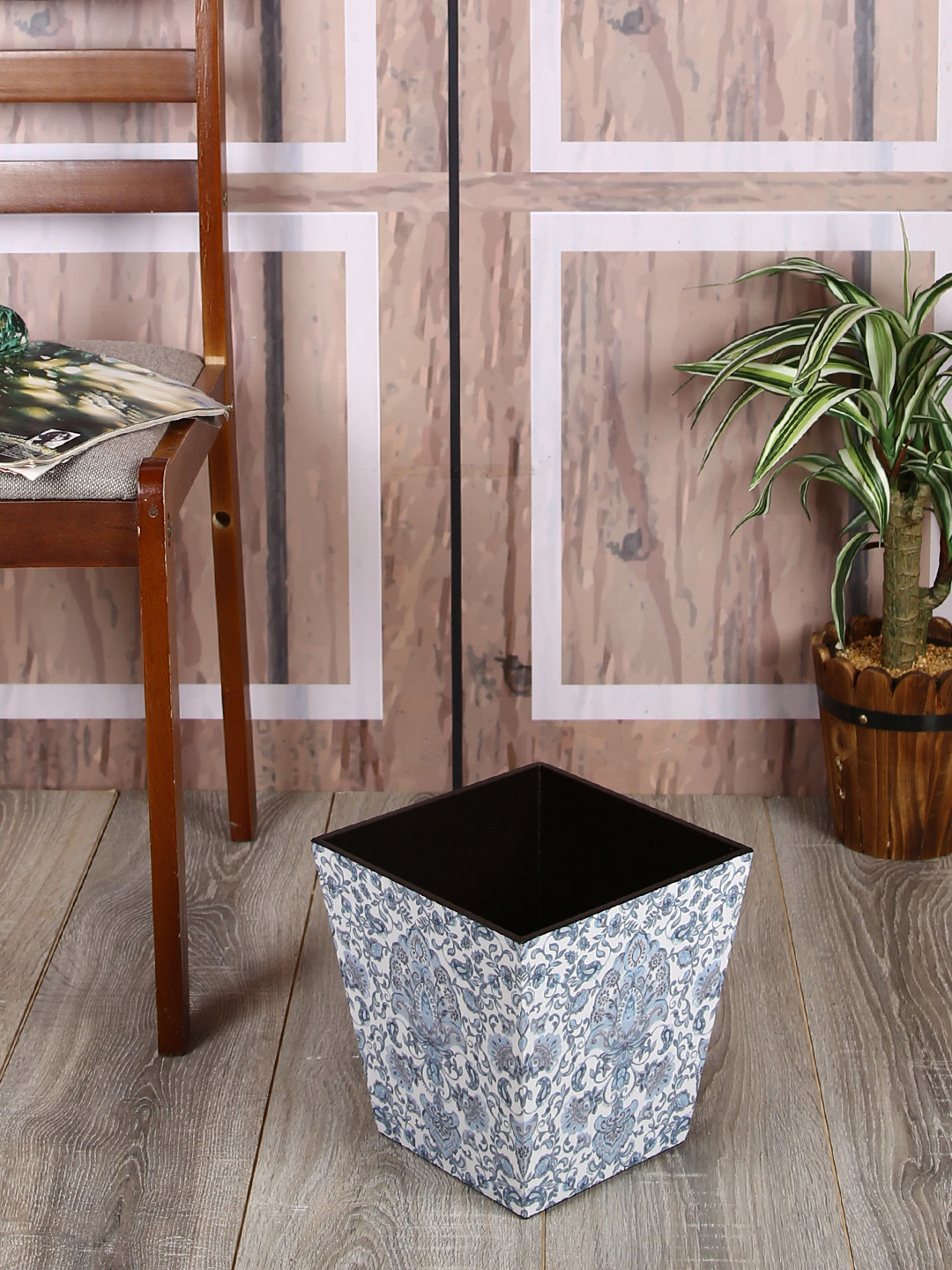 Reinvention Factory Grey & Blue Printed Wooden Open Dry Bin