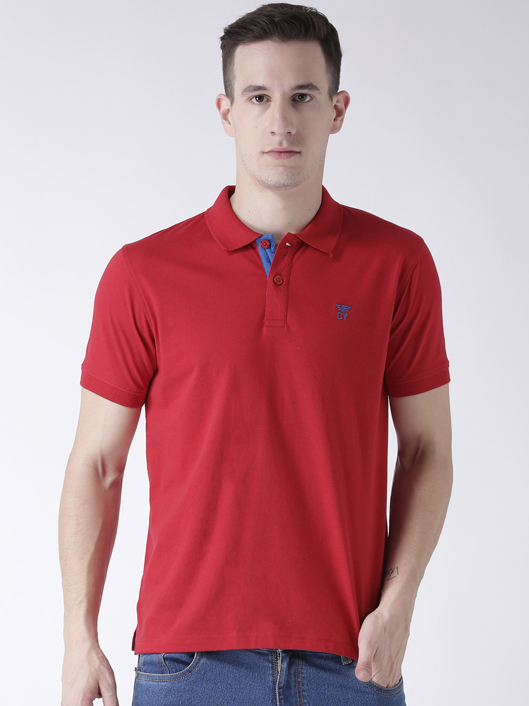 Club York Men Red Solid Polo Collar T-shirt