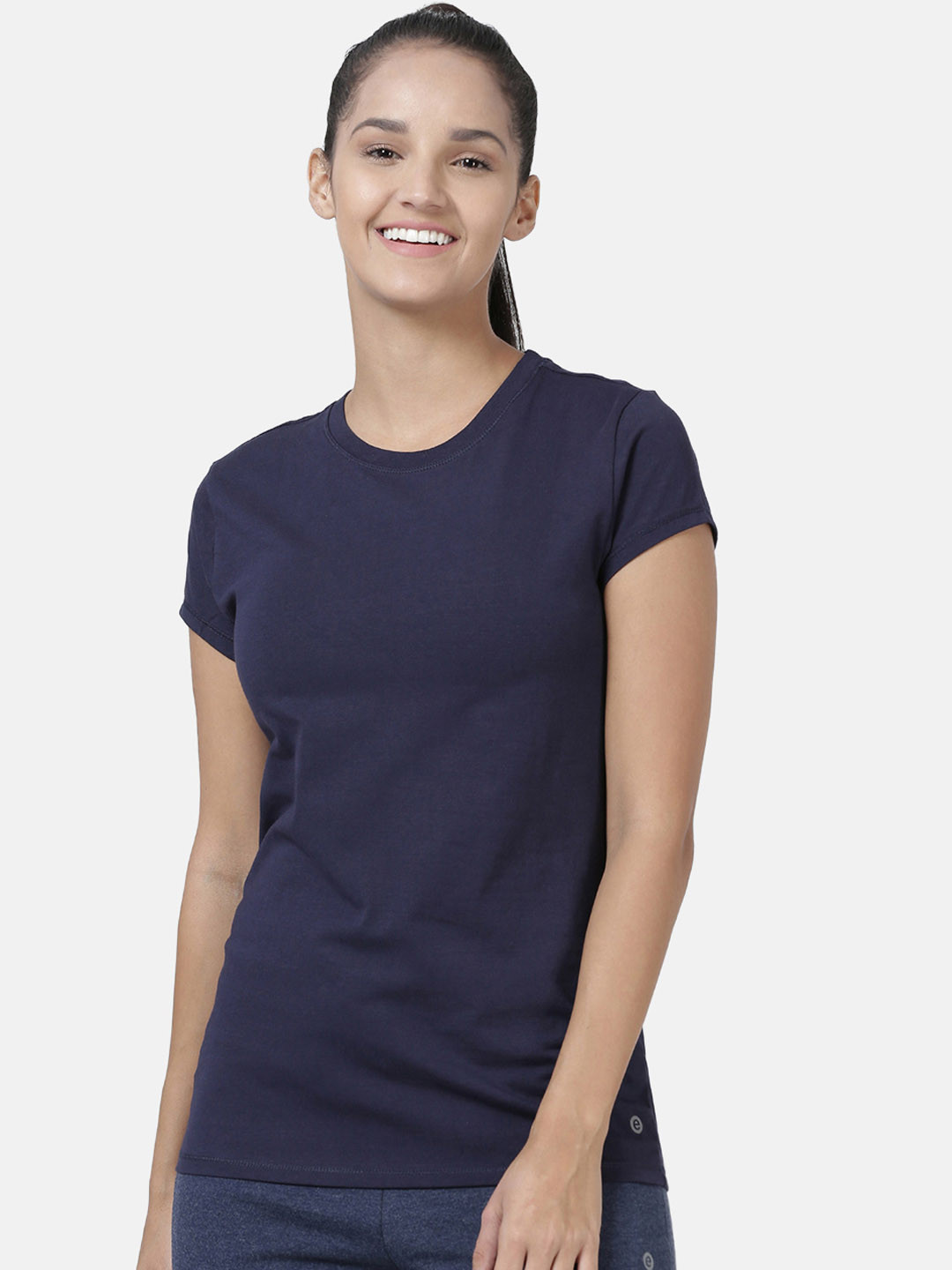 Enamor Women Navy Slim Fit Crew Round Neck T-Shirt