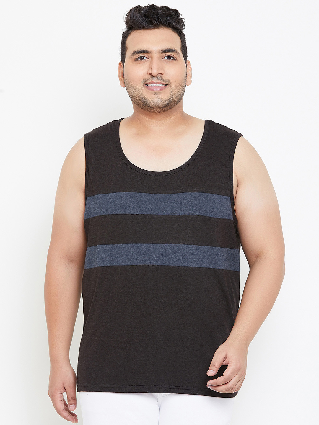 bigbanana Plus Size Men Black Striped Archer Innerwear Vest