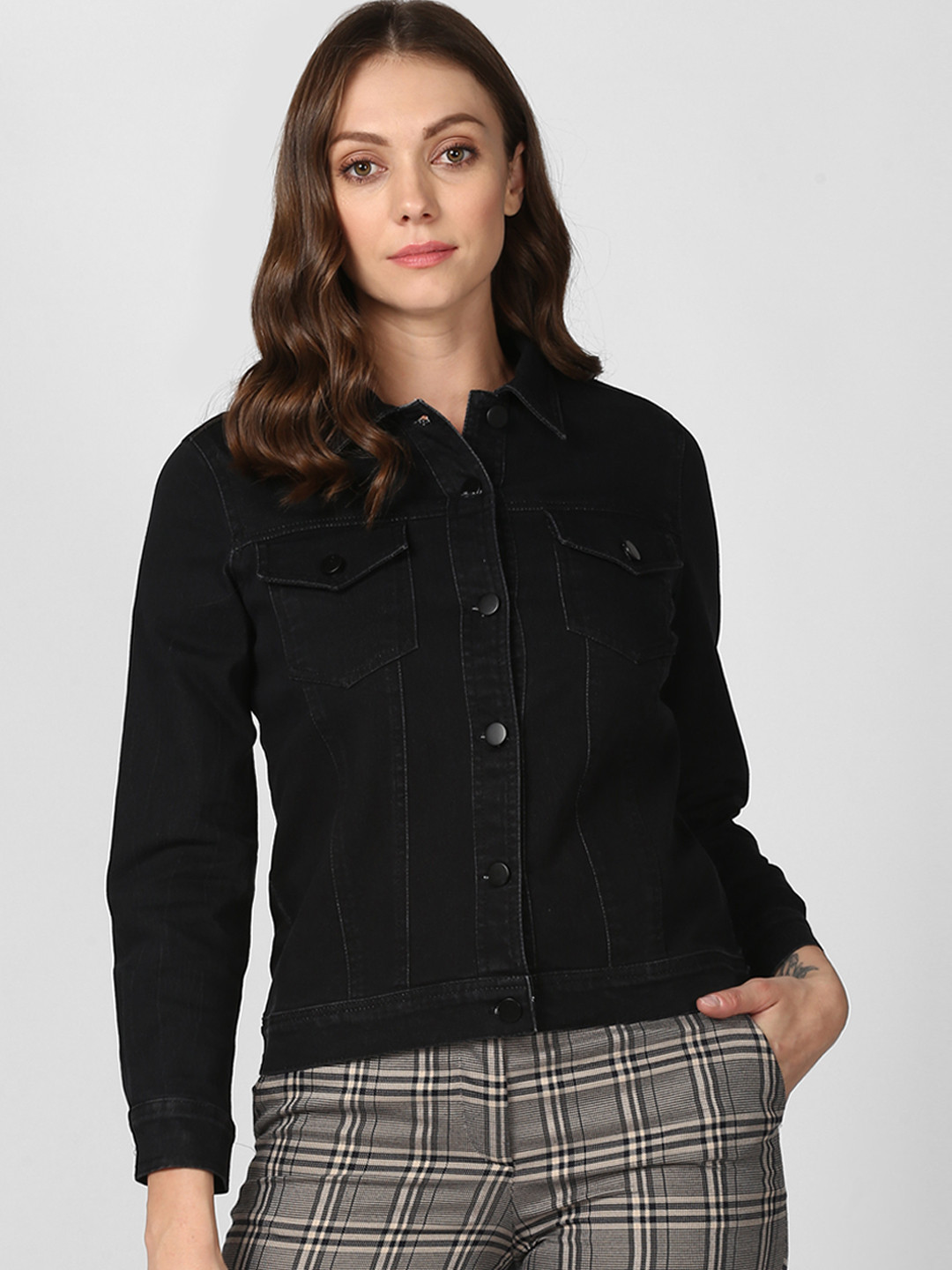 StyleStone Women Black Solid Denim Jacket