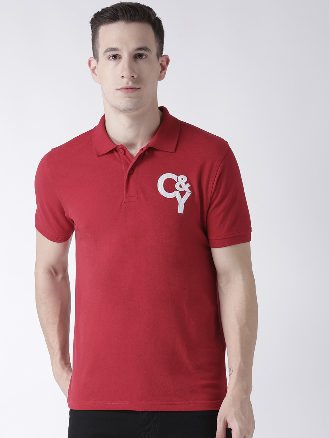 Club York Typography Printed Polo Collar Regular Fit Applique T-shirt