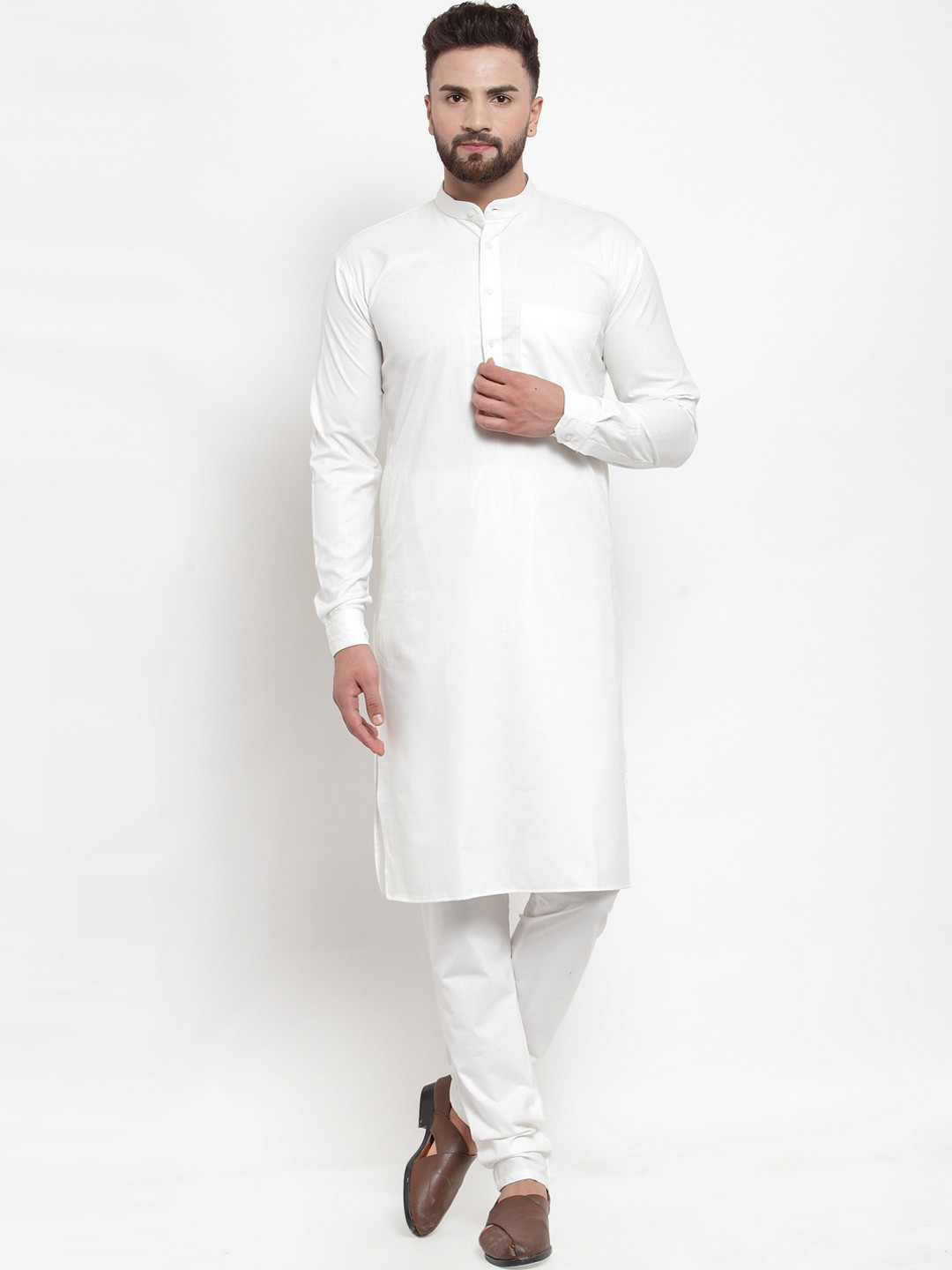 Jompers Men Off-White Solid Kurta with Churidar