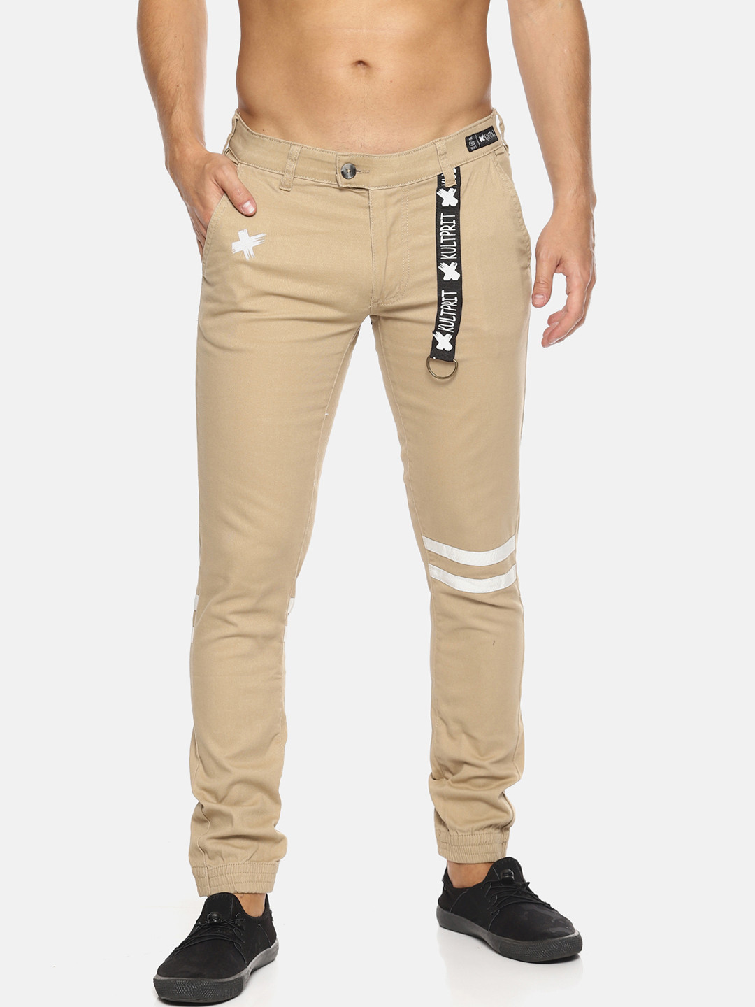 KULTPRIT Men Beige Skinny Fit Solid Joggers