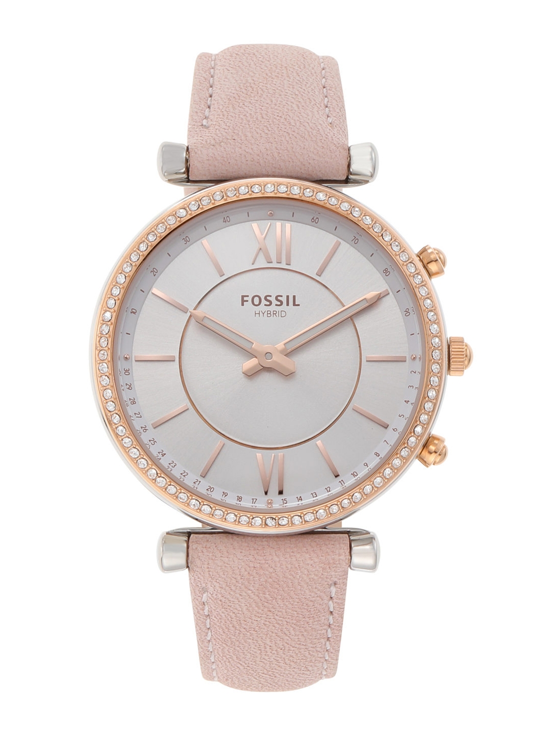 Fossil Carlie Women Pink Leather Analog Hybrid Watch FTW5039
