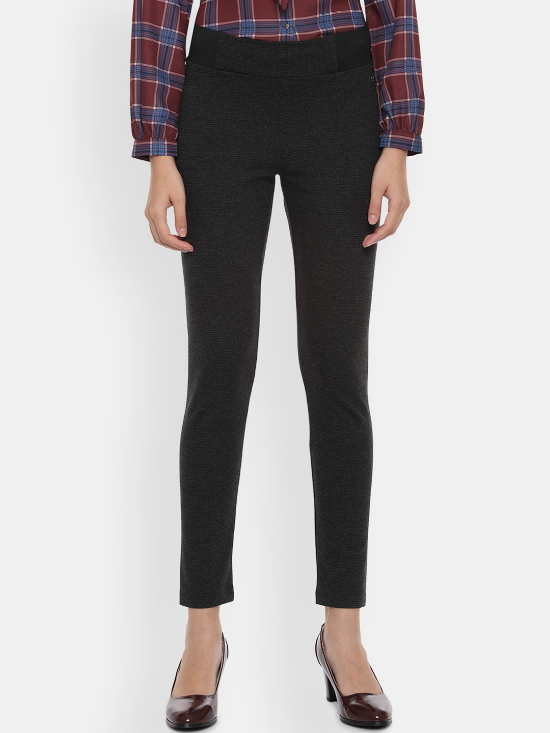 Allen Solly Woman Black Regular Fit Self Design Cigarette Trousers