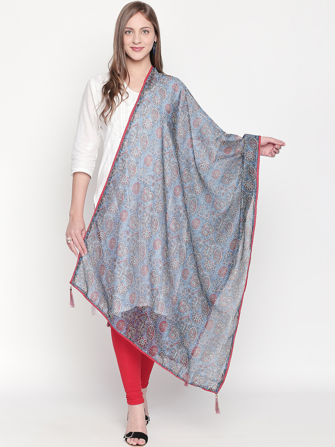 Dupatta Bazaar Blue & Red Printed Dupatta