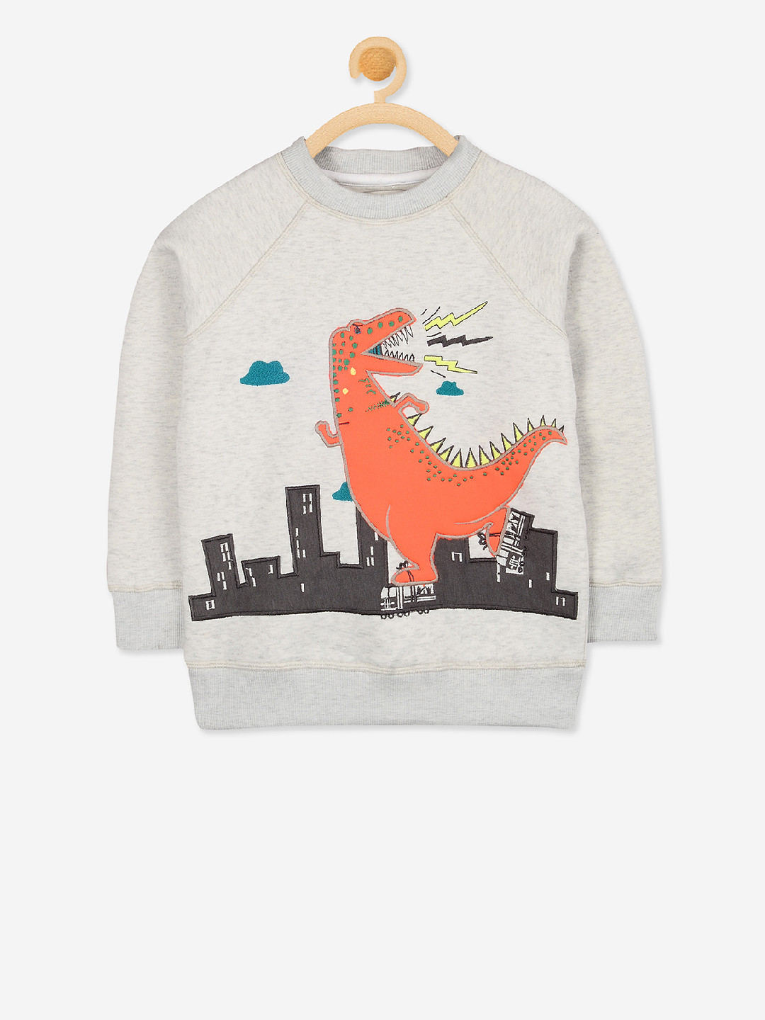 Cherry Crumble Unisex Kids Grey & Orange Printed Sweatshirt