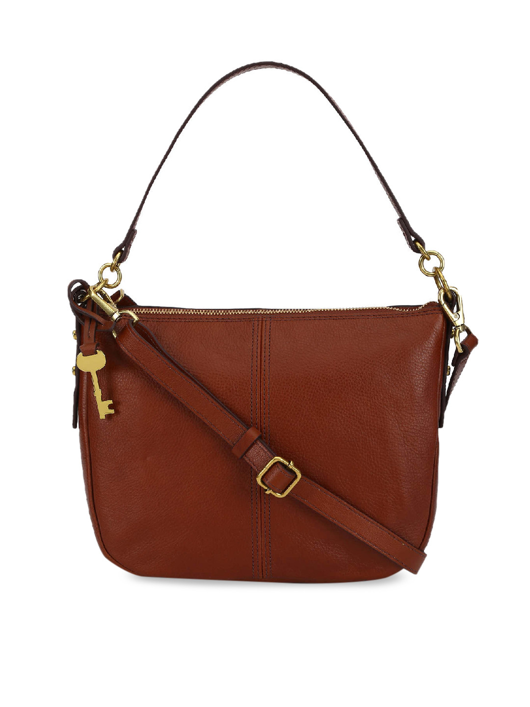Fossil Brown Solid Leather Shoulder Bag