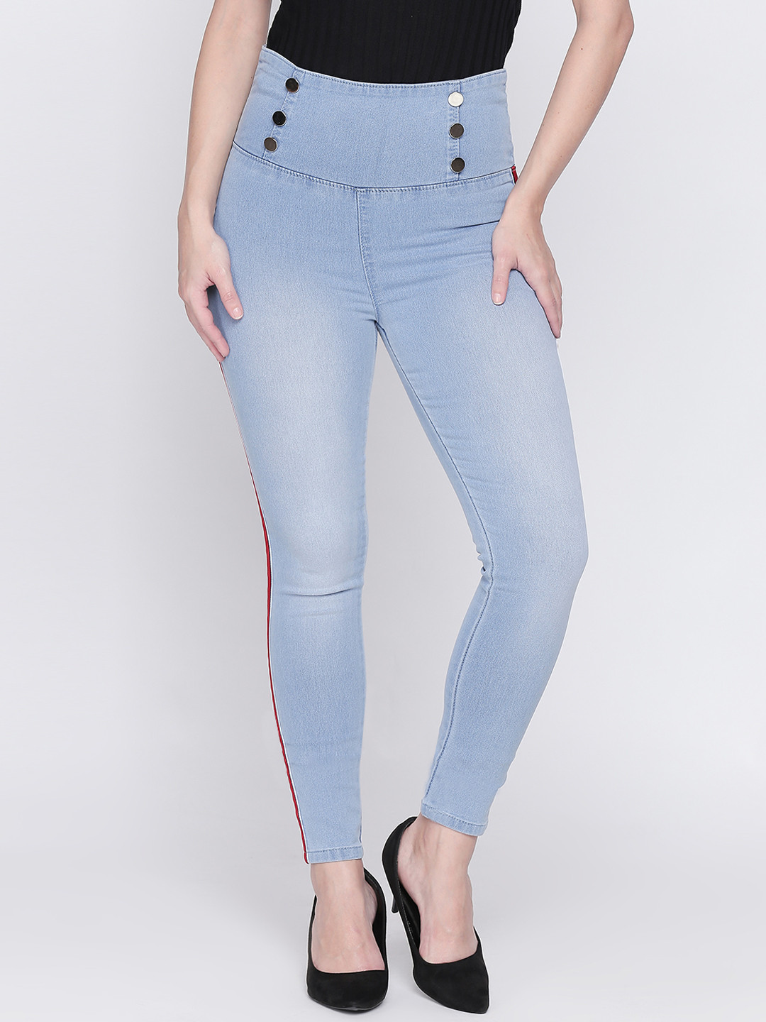 High Star Women Blue Slim Fit Solid High-Rise Denim Stretchable Jeggings