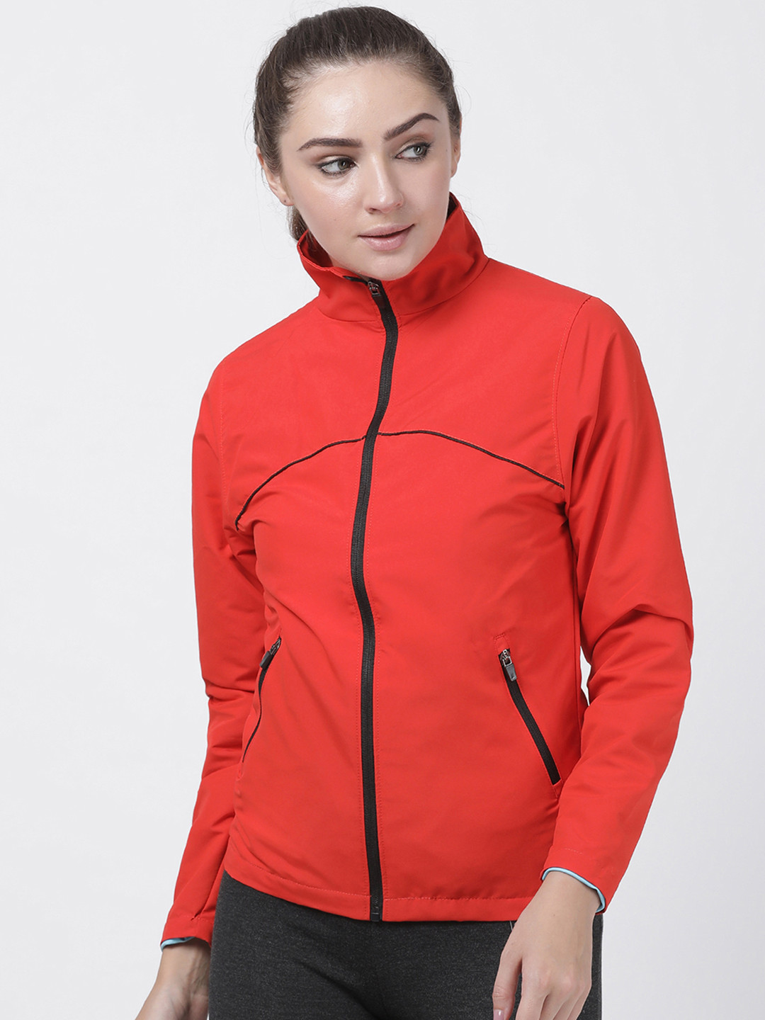 Plutus Women Orange Solid Windcheater Jacket