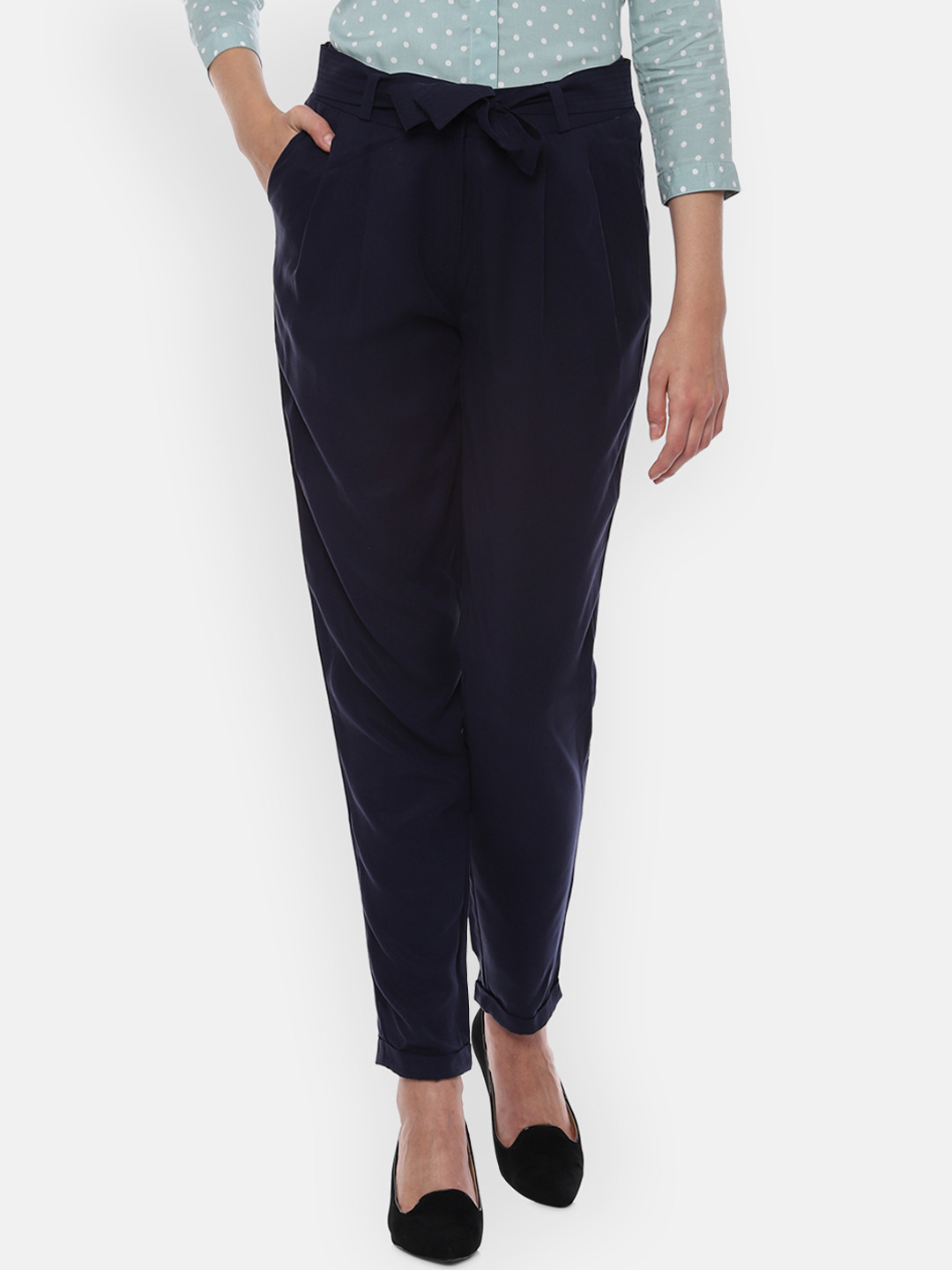 Allen Solly Women Navy Blue Regular Fit Solid Regular Trousers