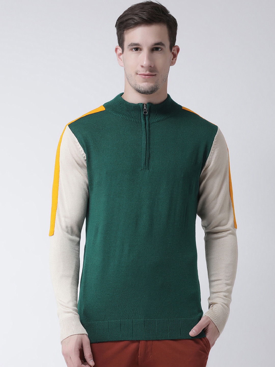 Club York Men Green & Beige Solid Sweater