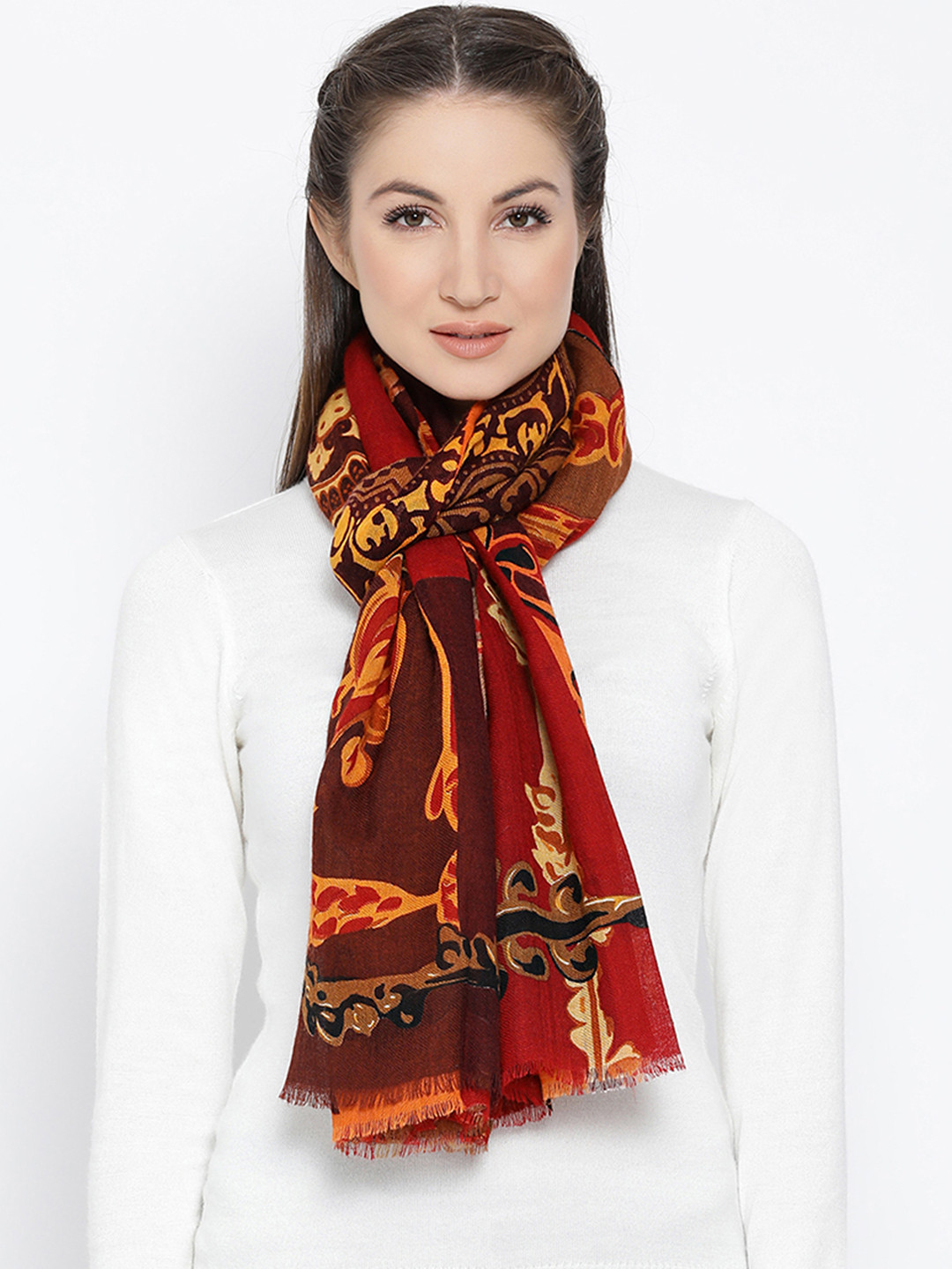 SHINGORA Women Maroon & Red Printed Woolen Shawl