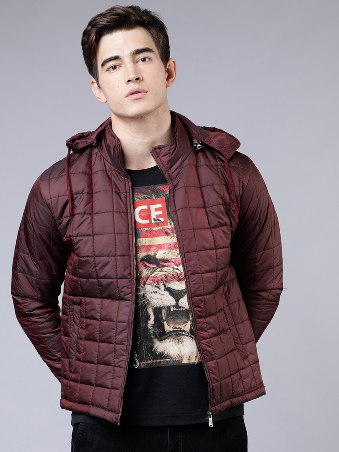 HIGHLANDER Men Burgundy Solid Puffer Jacket