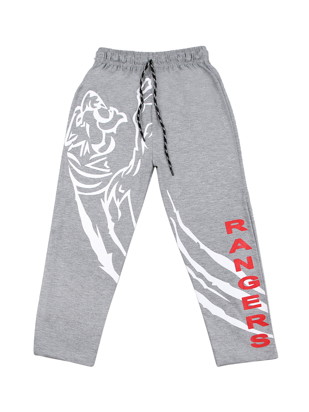SWEET ANGEL Kids Grey & White Straight Fit Printed Track Pants
