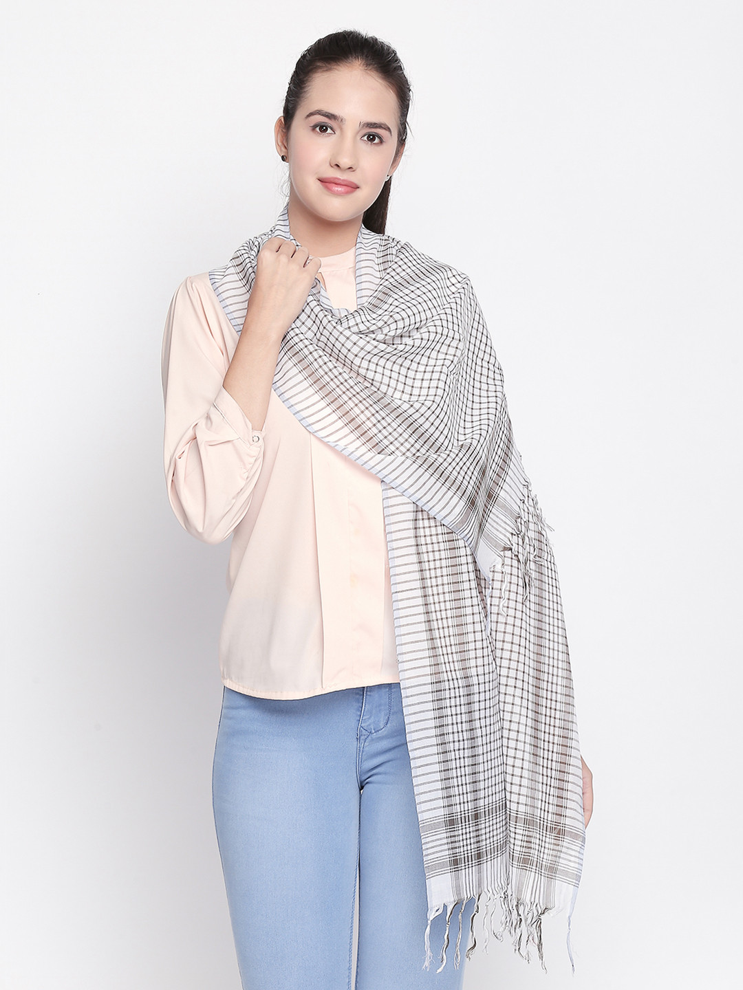 Style Quotient Women Brown & White Checked Scarf