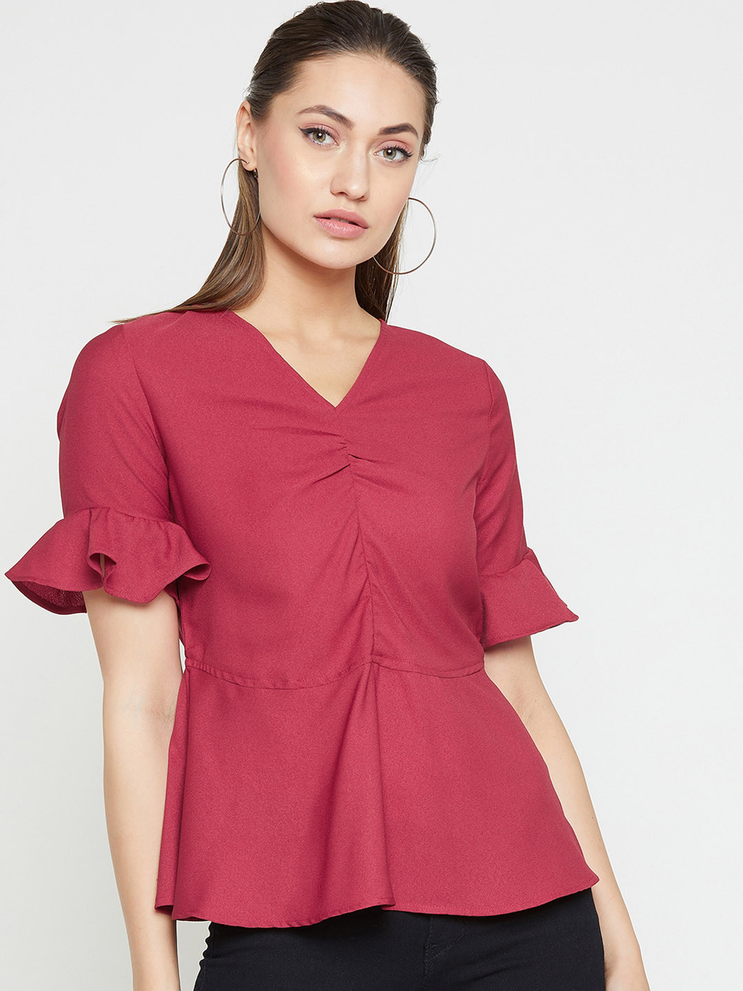 Marie Claire Women Maroon Solid Top