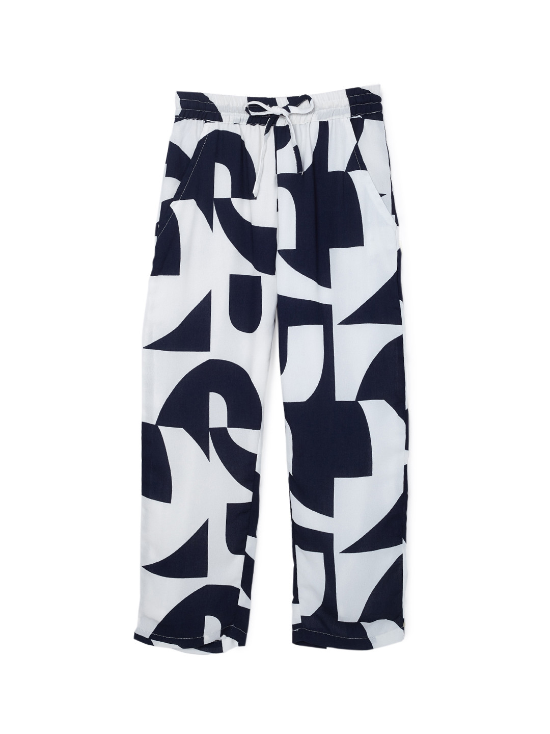 Cub McPaws Girls White & Black Printed Flared Palazzos