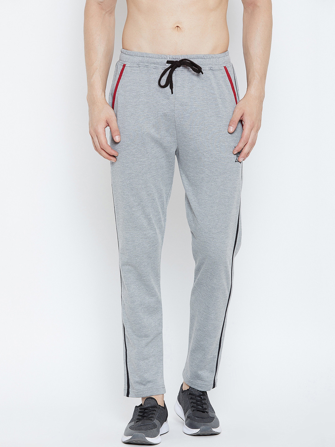 Adobe Men Grey Melange Slim-Fit Solid Track Pants