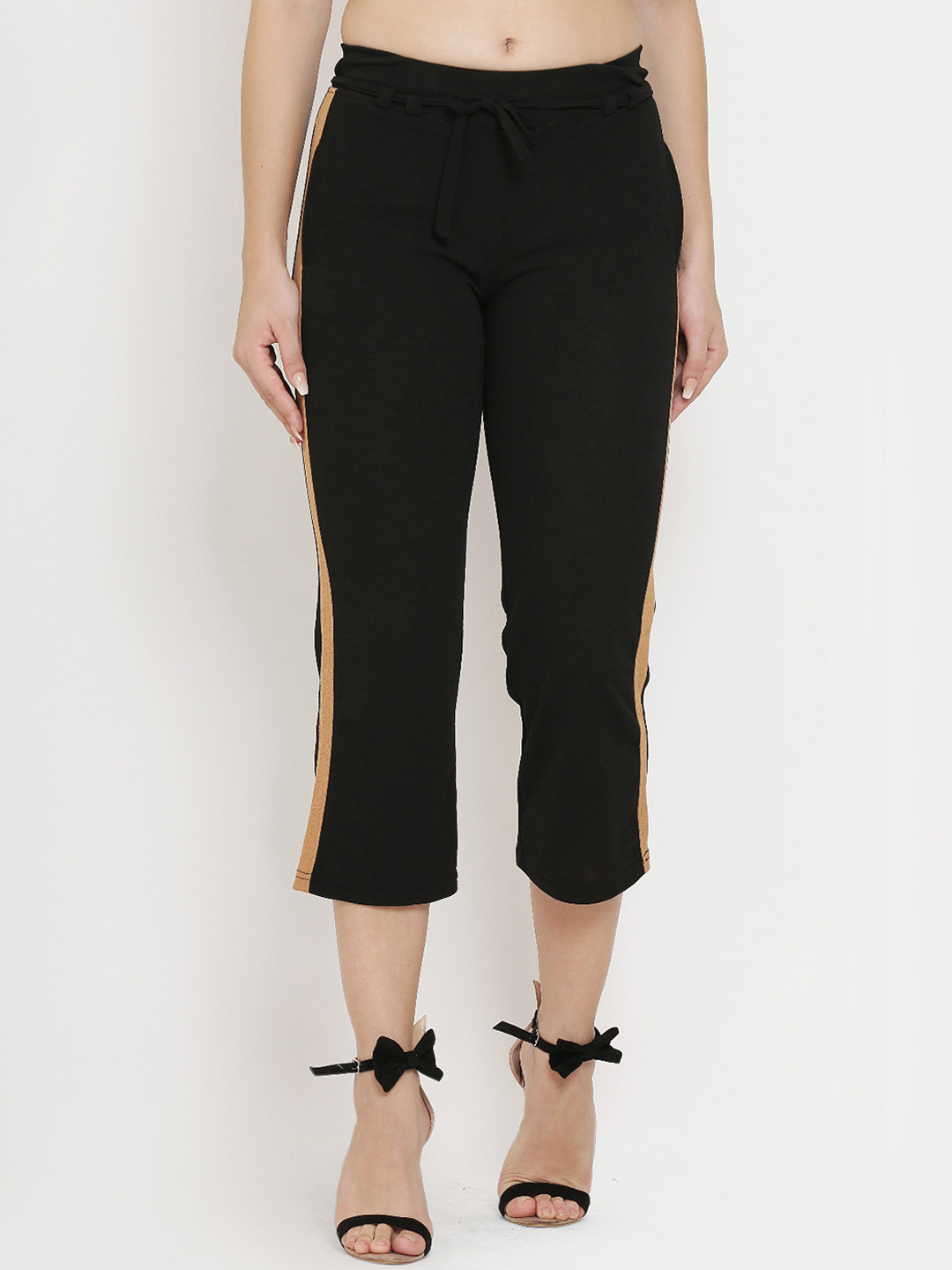 Westwood Women Black Relaxed Loose Fit Striped Regular Trousers