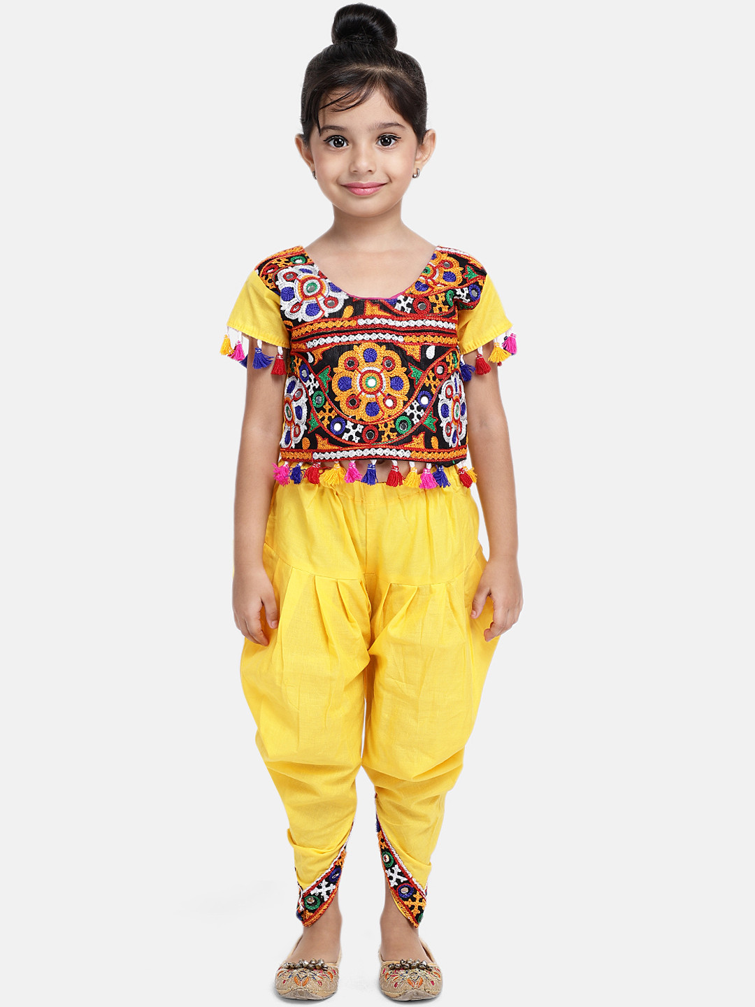 BownBee Girls Yellow Embellished Top with Dhoti Pants