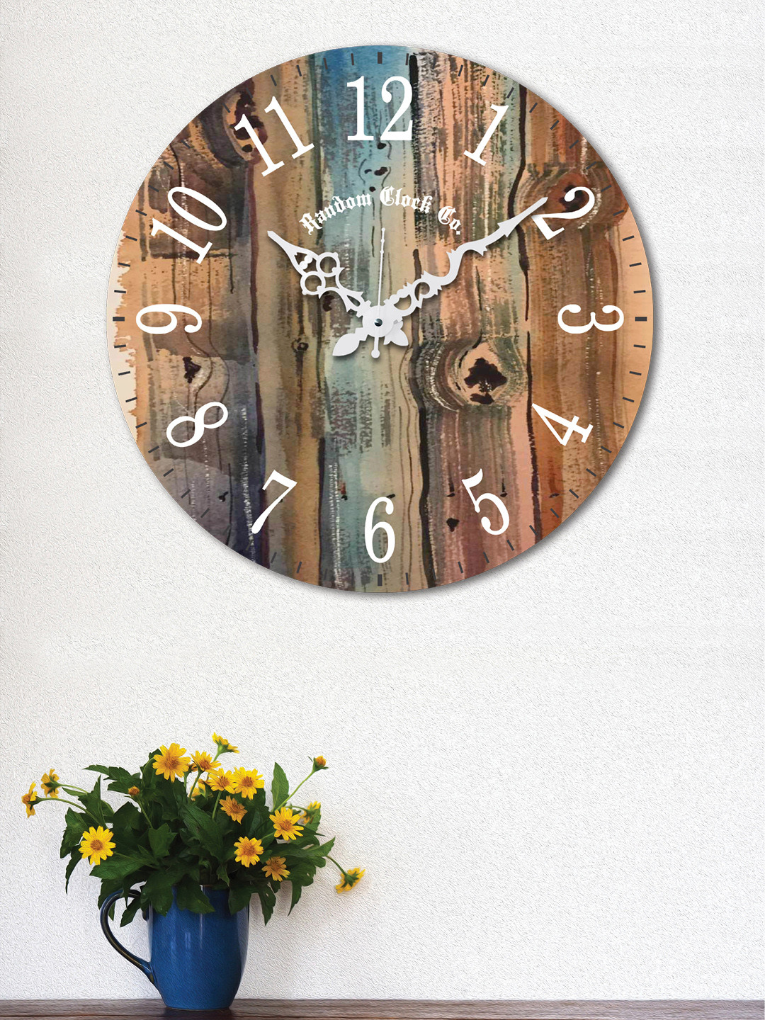 RANDOM Multicoloured Wood Large Display Round Battery Analogue Wall Clock-38.1cm