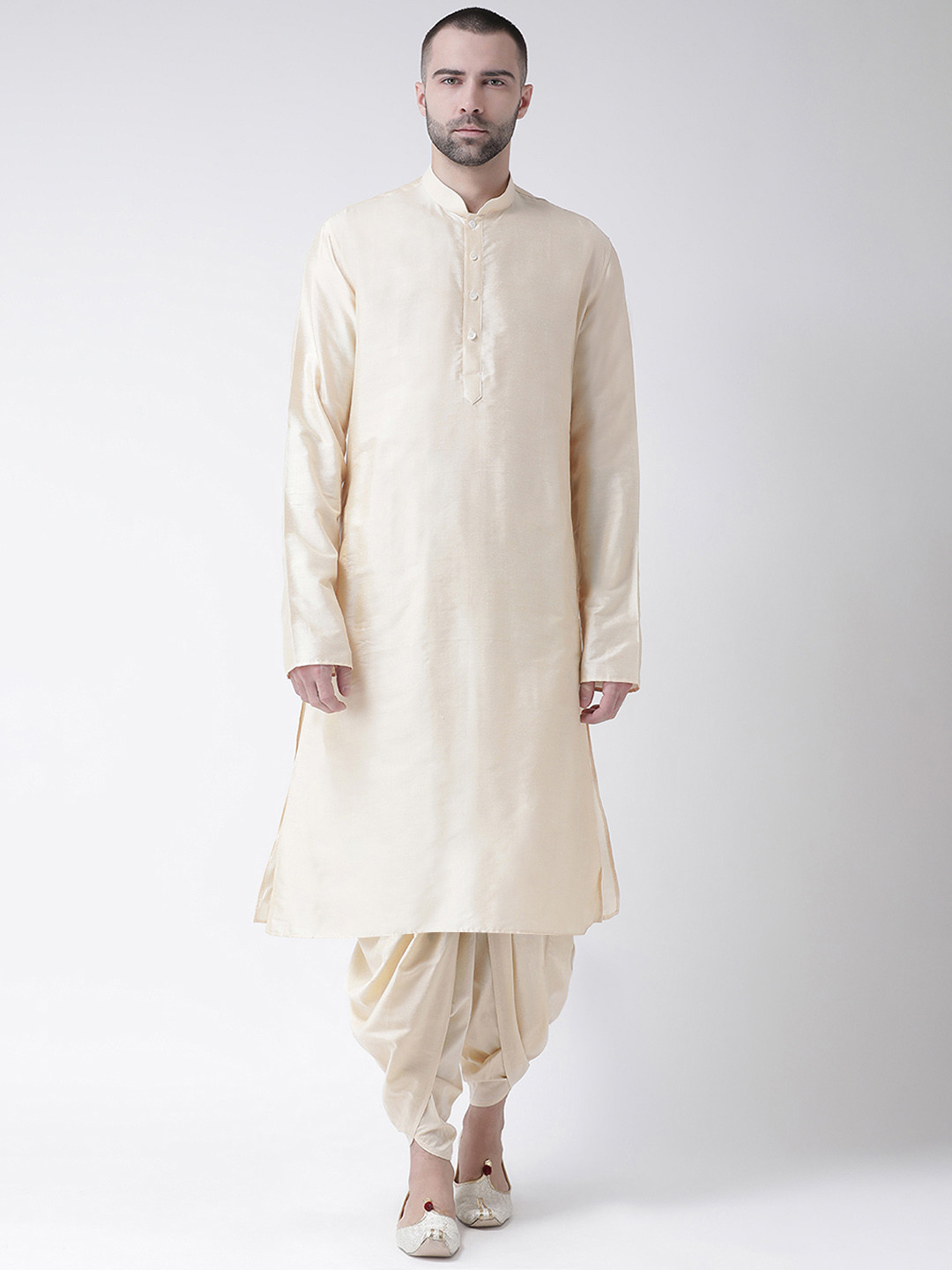 KISAH Men Off-White Solid Kurta with Dhoti Pants