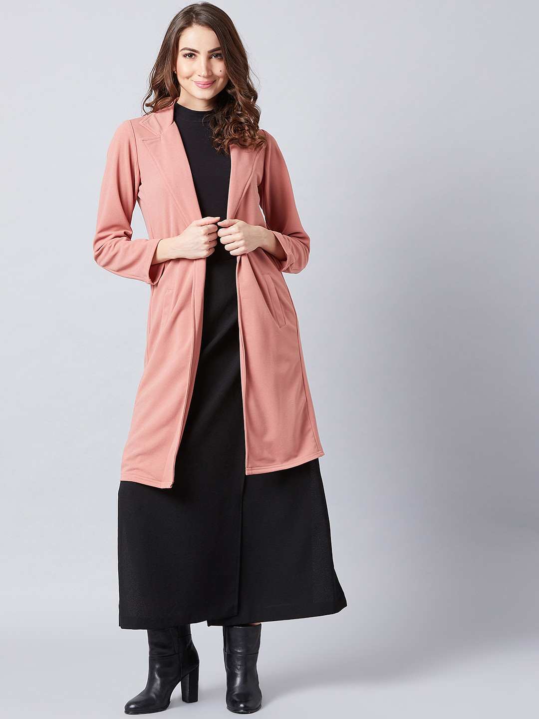 Athena Women Pink Solid Open Front Shrug