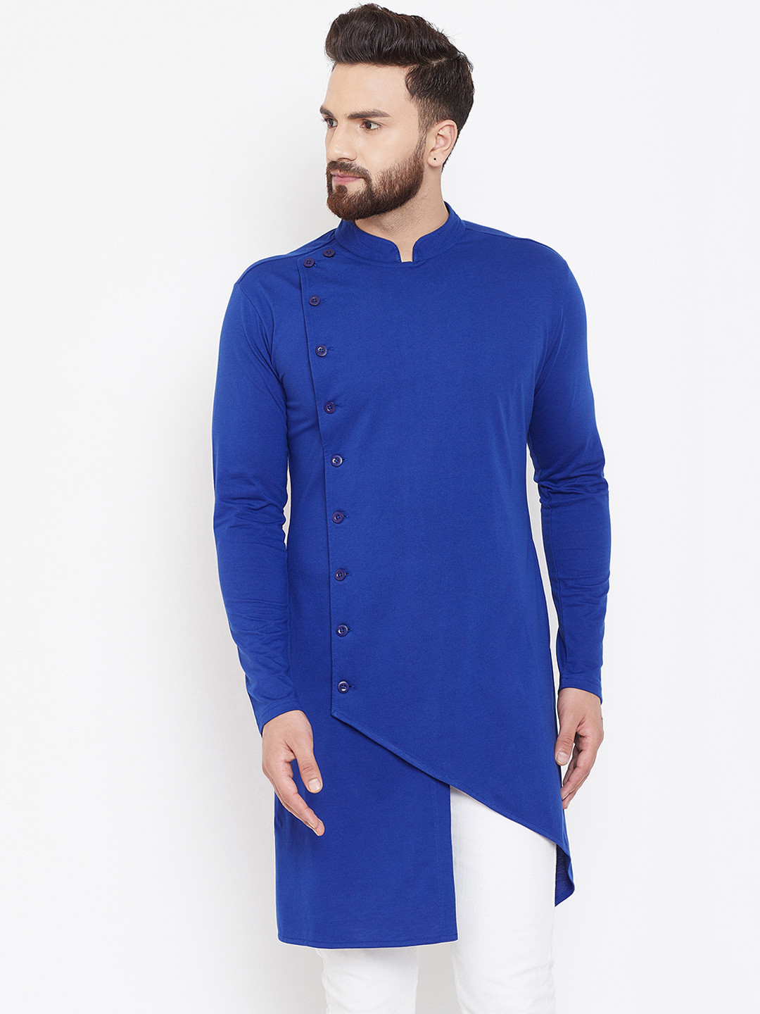 Hypernation Men Blue Solid Straight Kurta