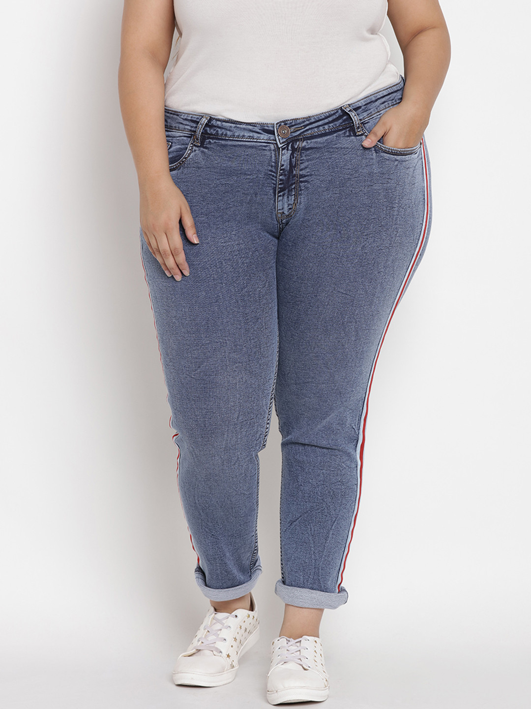 Kiaahvi by JOHN PRIDE Women Plus Size Slim Fit Mid-Rise Clean Look Stretchable Jeans