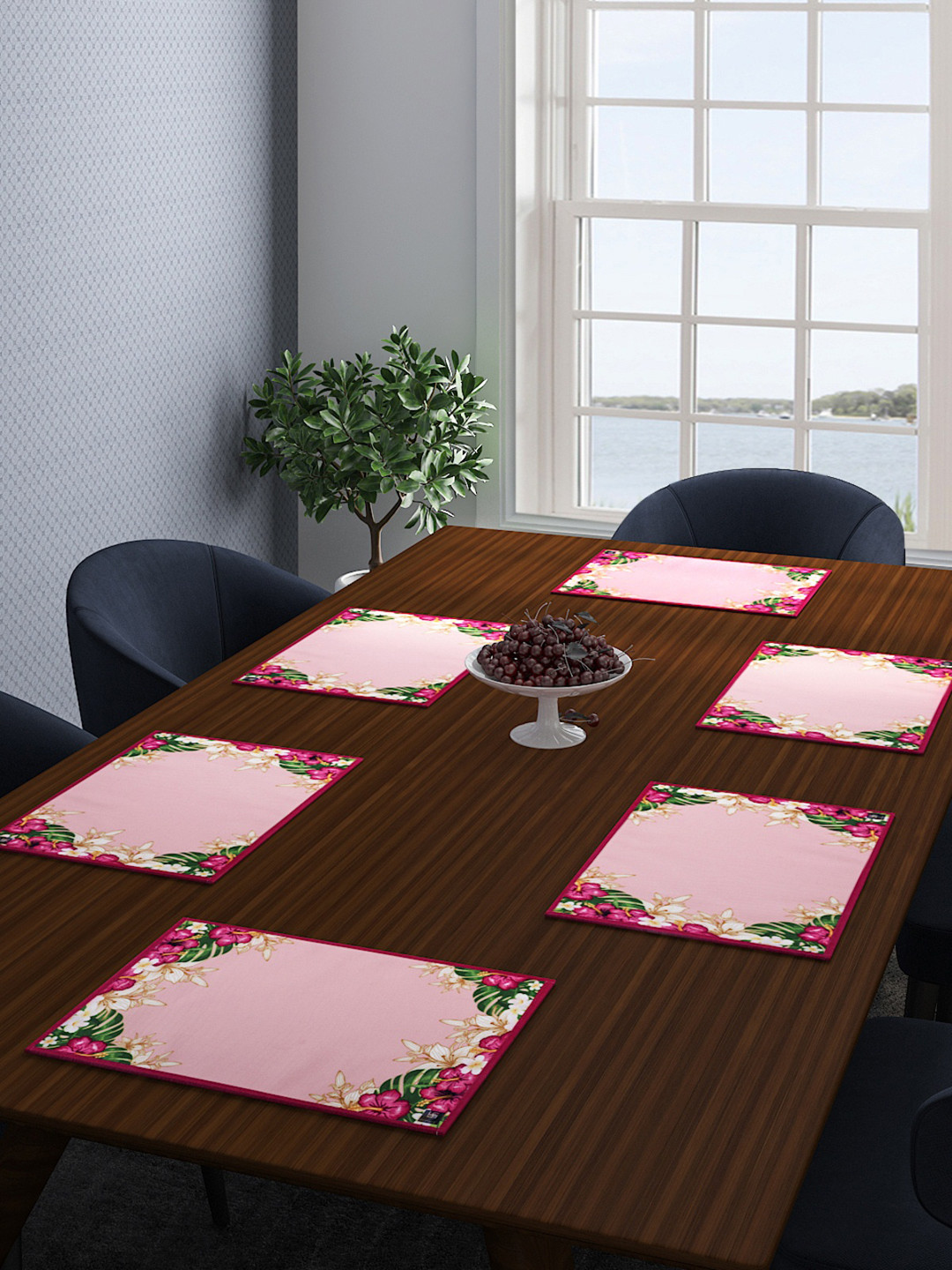 ROMEE Set of 6 Pink Floral Printed Table Mats
