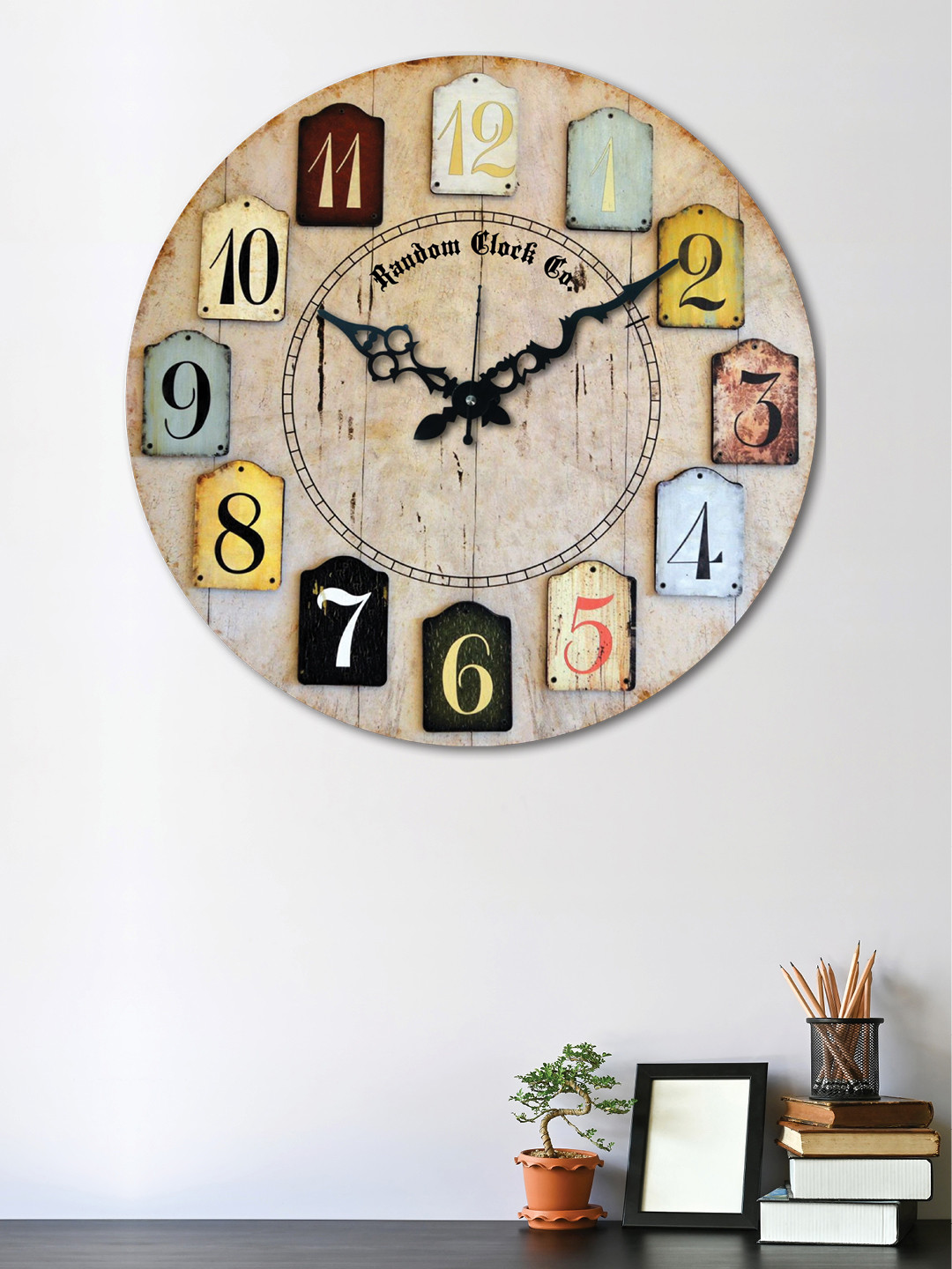 RANDOM Beige Round Printed Analogue Wall Clock