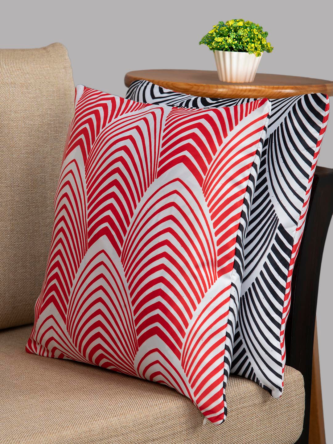 HOUZZCODE White Geometric Polyester Ultra Soft 2 Piece Square Cushion Covers -16x16In
