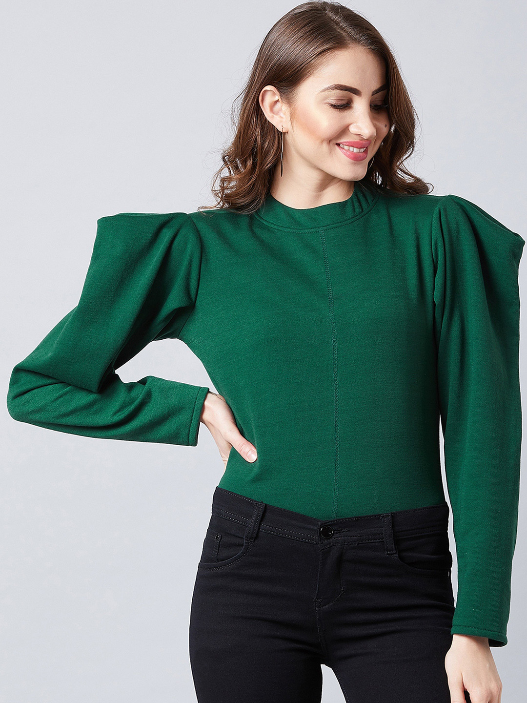 Athena Women Green Solid Sweatshirt