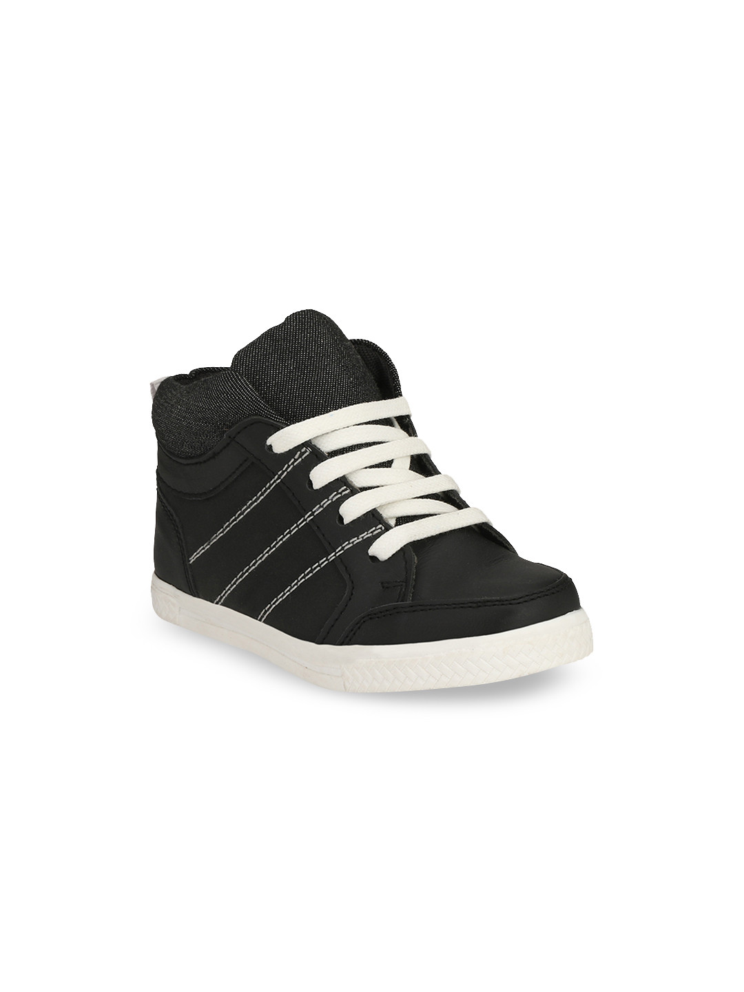 TUSKEY Boys Black Solid Leather High-Top Genuine Leather Breathable Sneakers