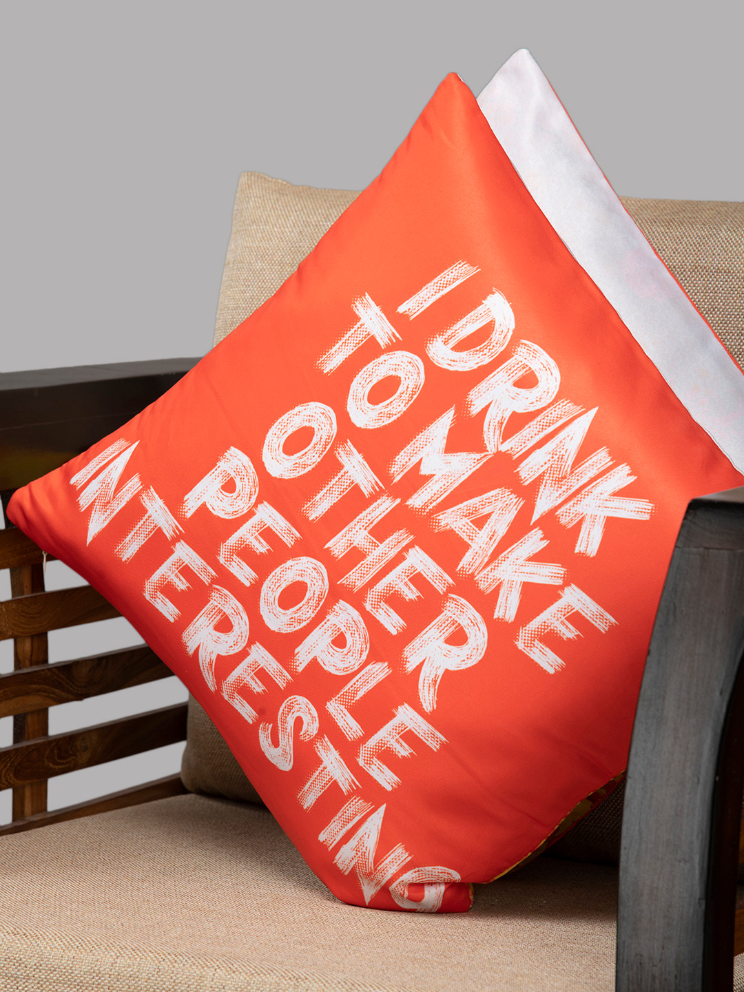 HOUZZCODE Multi Typography Polyester Washable 2 Piece Square Cushion Covers - 16x16In