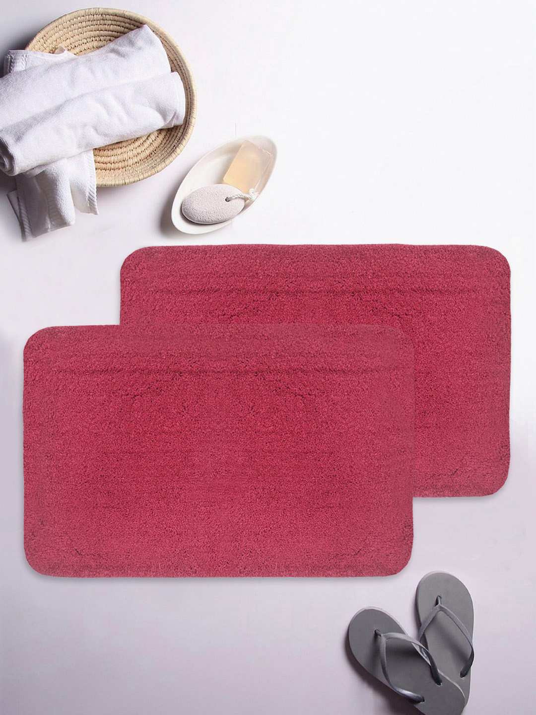BIANCA Set of 2 Pink Solid Anti-slip Bath Rugs