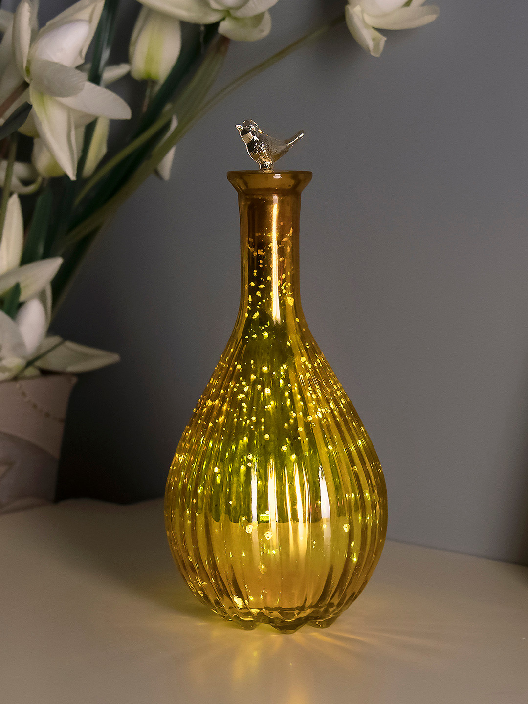 Homesake Gold-Toned Printed Handcrafted Ovoid Bottle Lamp