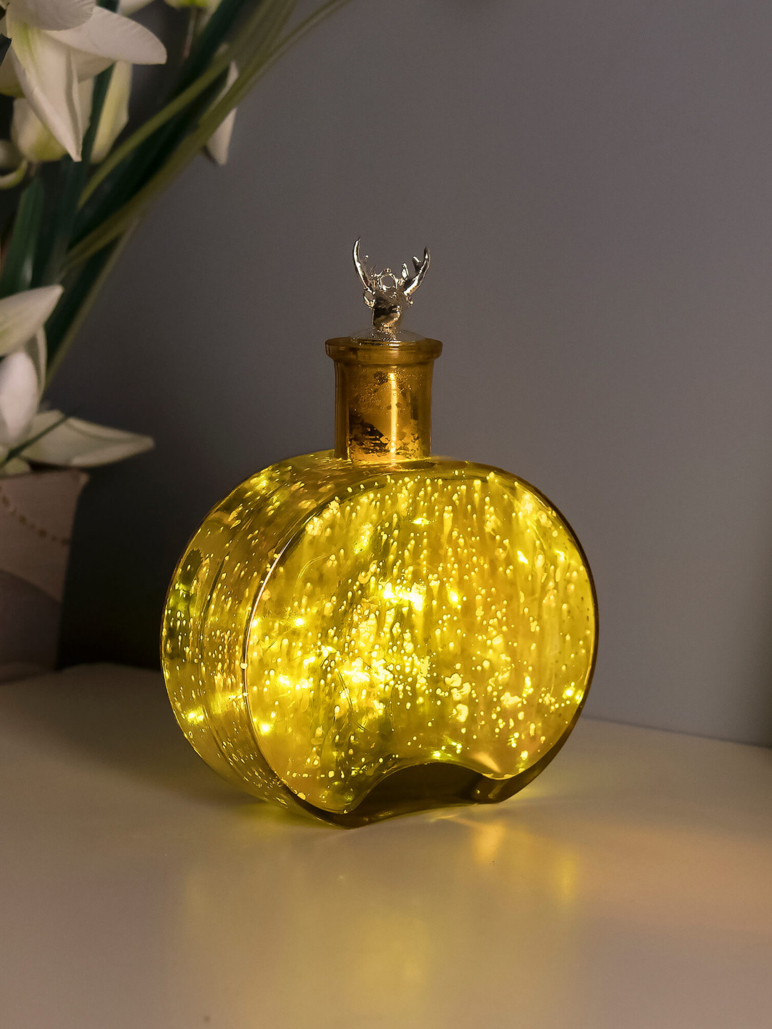 Homesake Gold-Toned Printed Handcrafted Round Bottle Lamp