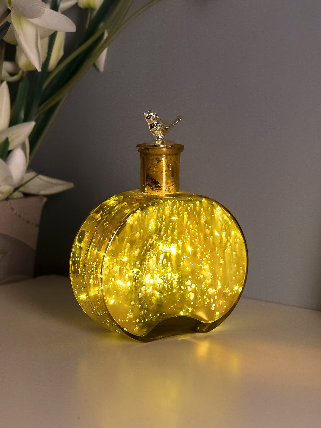 Homesake Gold-Toned Printed Handcrafted Round Bottle Lamp