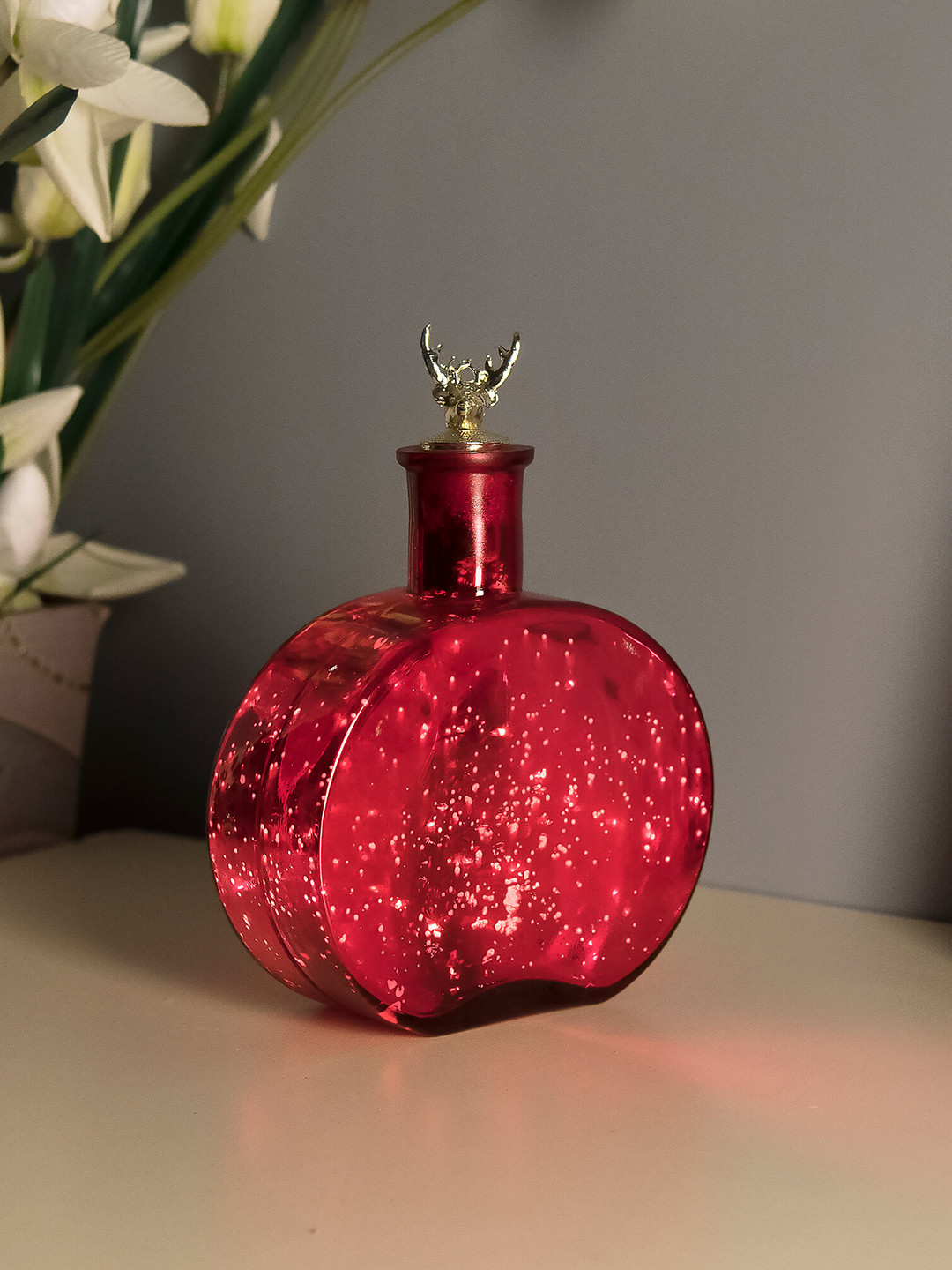 Homesake Red Solid Handcrafted Round Bottle Lamp