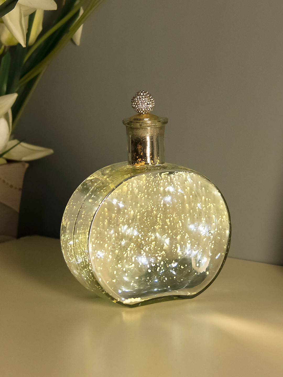Homesake Silver-Toned Solid Handcrafted Round Bottle Lamp