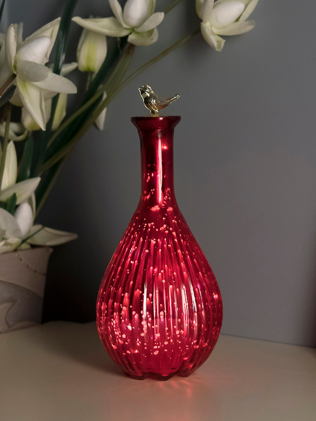 Homesake Red Printed Handcrafted Ovoid Bottle Table Lamp