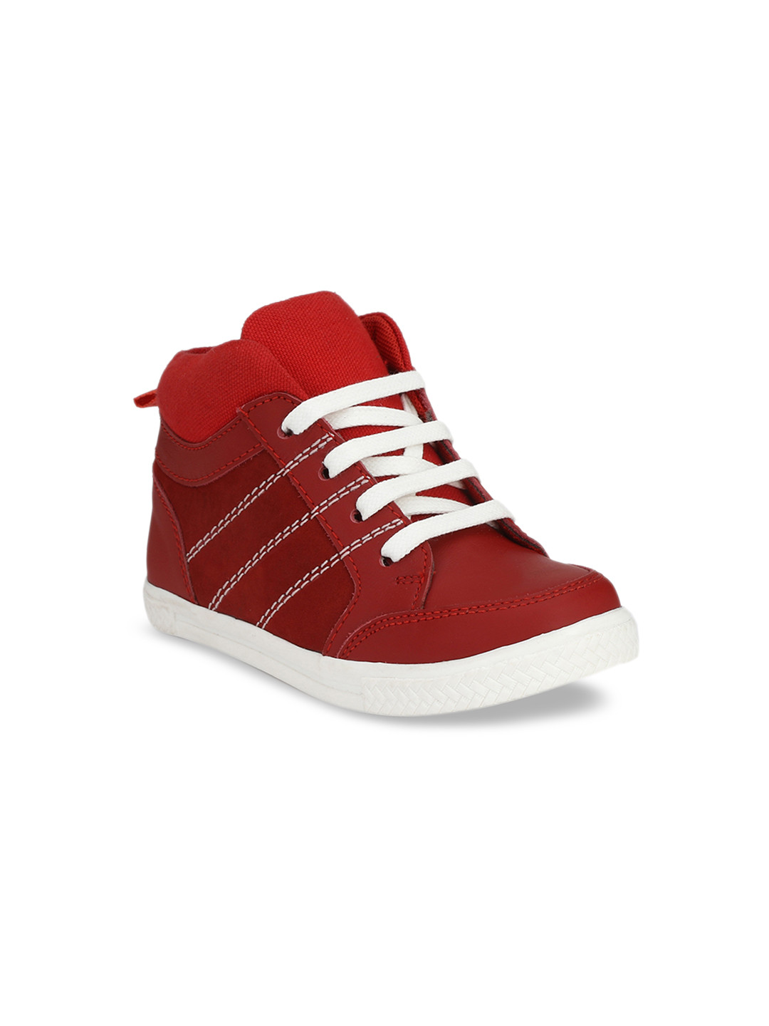 TUSKEY Boys Red Solid Leather High-Top Genuine Leather Breathable Sneakers