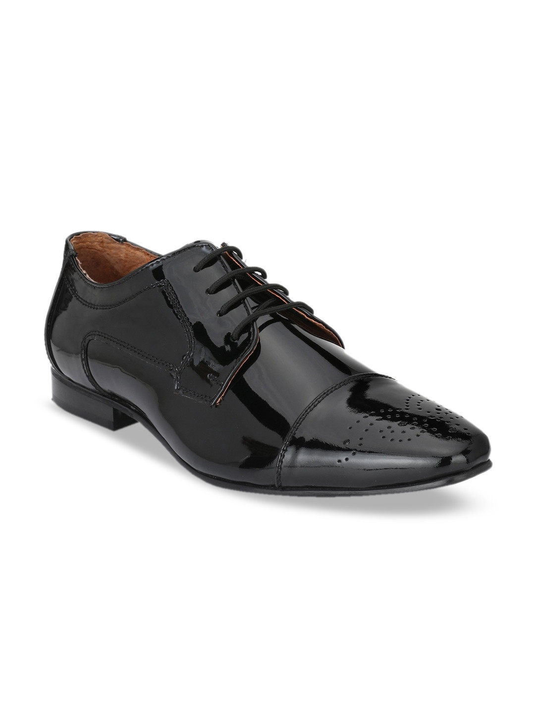 Hirels Men Black Solid Patent Leather Formal Derbys