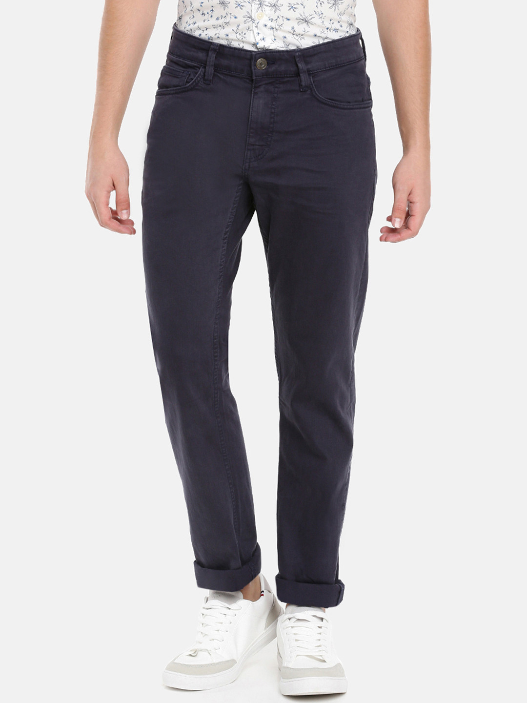 Celio Men Navy Blue Straight Fit Solid Regular Trousers