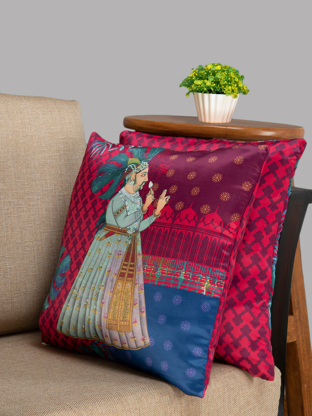 HOUZZCODE Purple & Blue Single Ethnic Motifs Square Cushion Cover