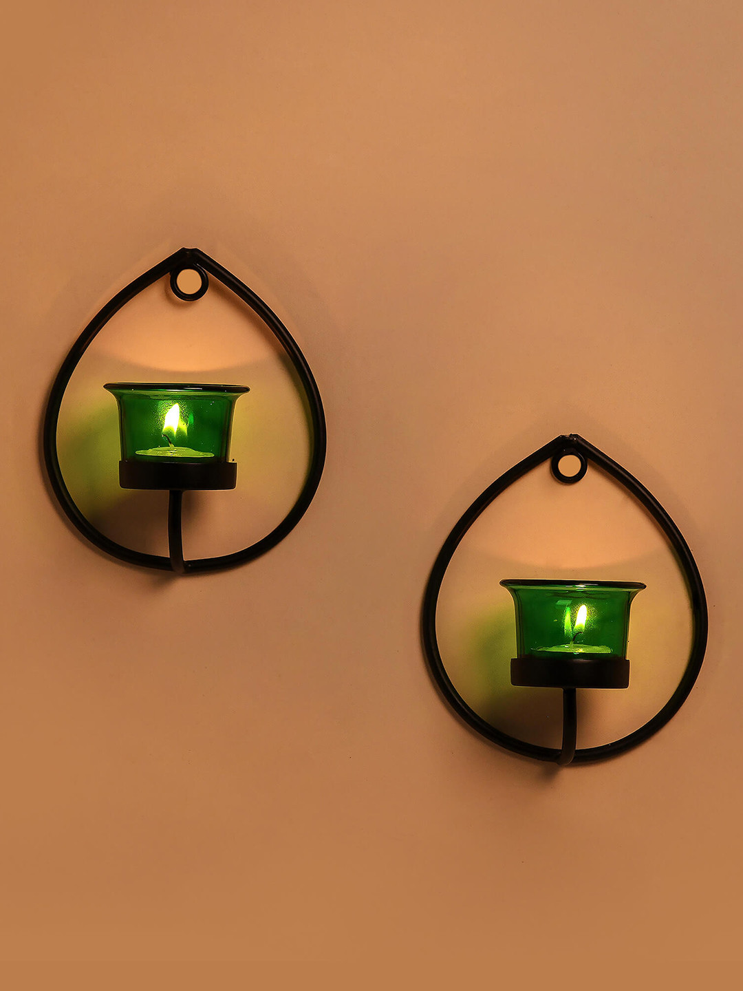 Homesake Set of 4 Black & Green Candle Holders With Free T-light Candles