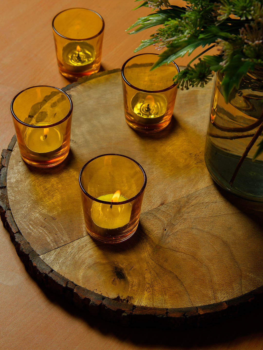 Homesake Yellow Set of 4 Glossy Votives Glass Candle Holder with T-Lights